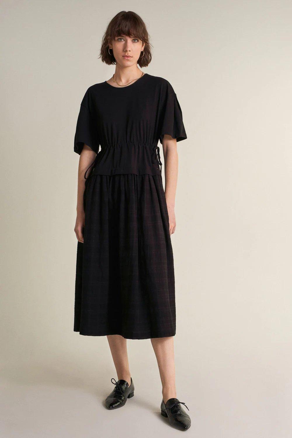 Black Cotton T-Shirt Dress, Black, large image number 0