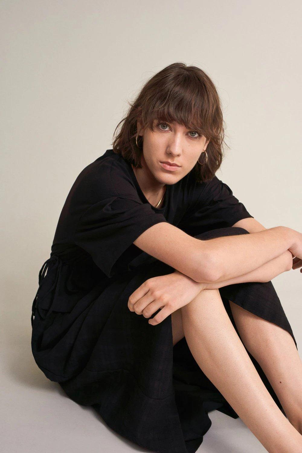 Black Cotton T-Shirt Dress, Black, large image number 1