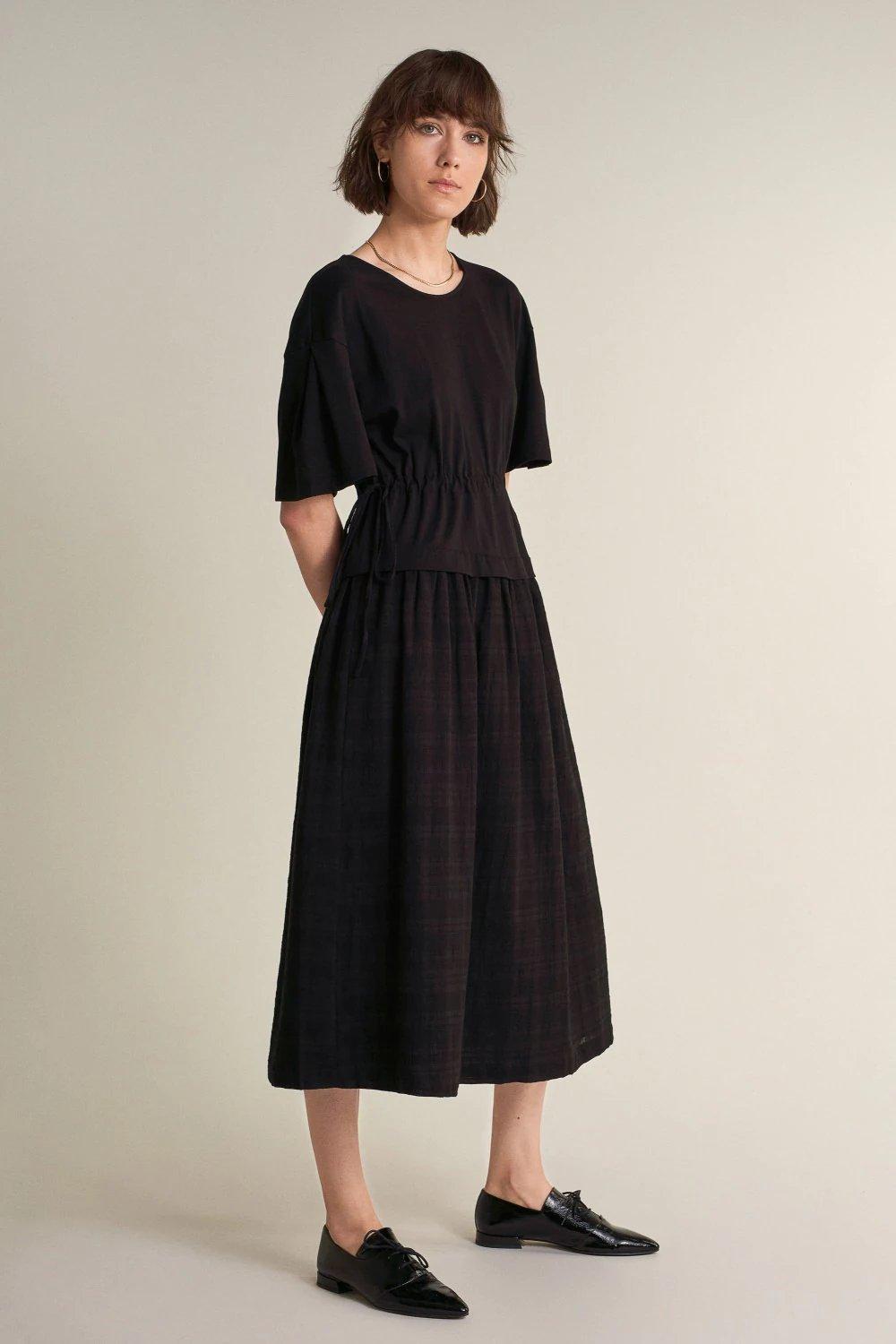 Black Cotton T-Shirt Dress, Black, large image number 2