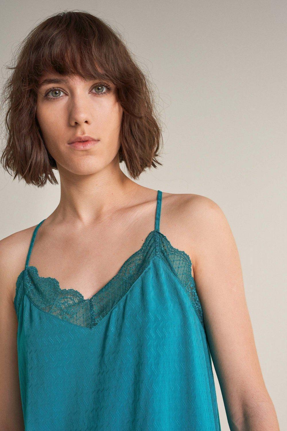 Blue Lace Detailed Neckline Top, , large image number 4
