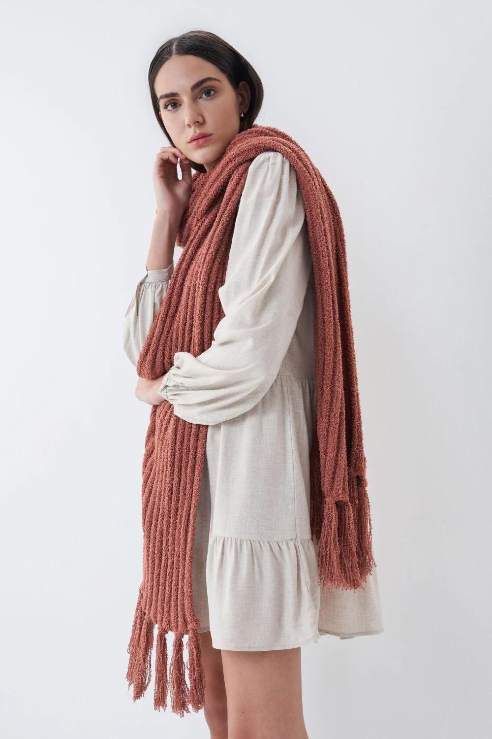 Pink Chenille Scarf With Tassels, , large image number 0