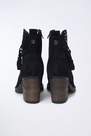 Salsa Jeans - Black Suede Open Toe Ankle Boots With Tassels And Studs, Medium Heel