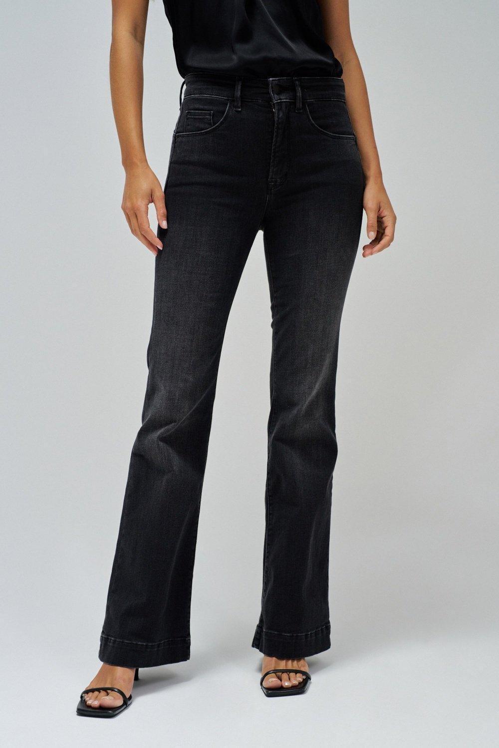 Black Push In Secret Glamour Flare Jeans, , large image number 0