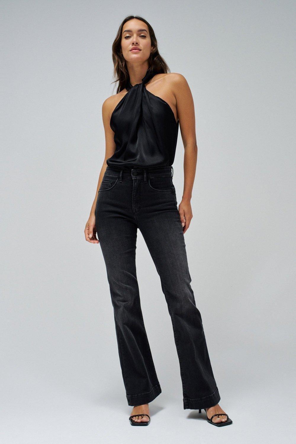 Black Push In Secret Glamour Flare Jeans, , large image number 1