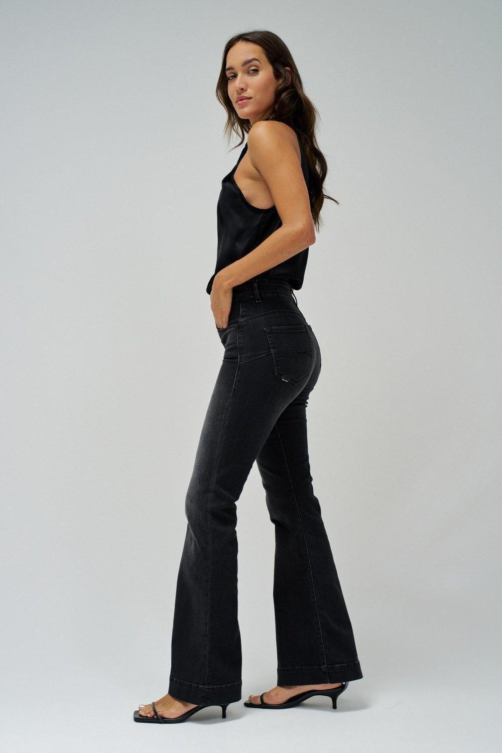 Black Push In Secret Glamour Flare Jeans, , large image number 2