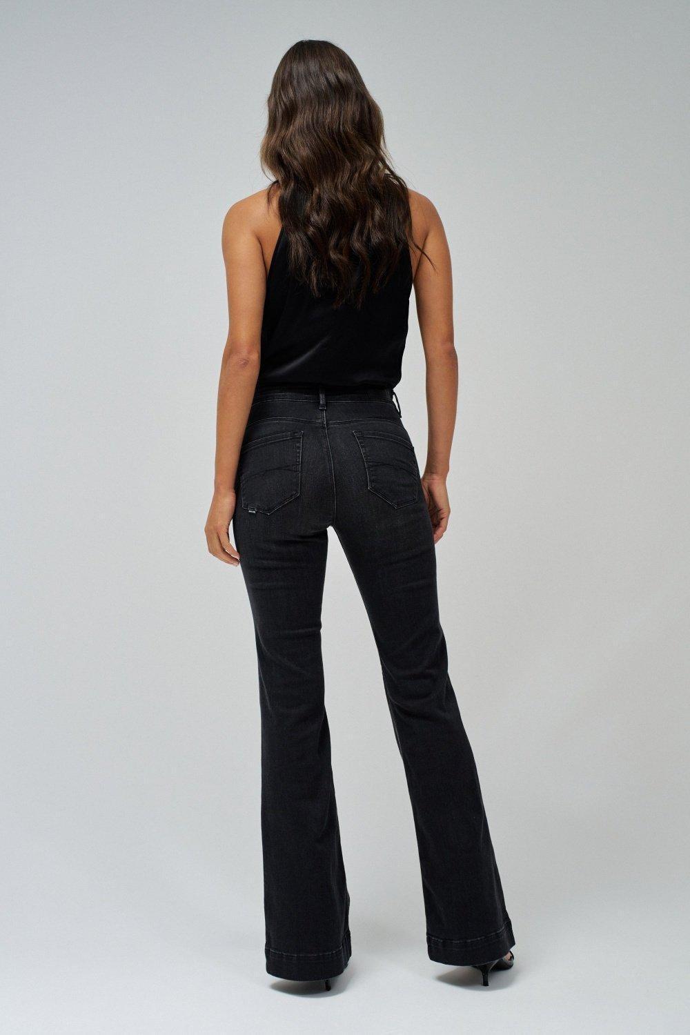 Black Push In Secret Glamour Flare Jeans, , large image number 3