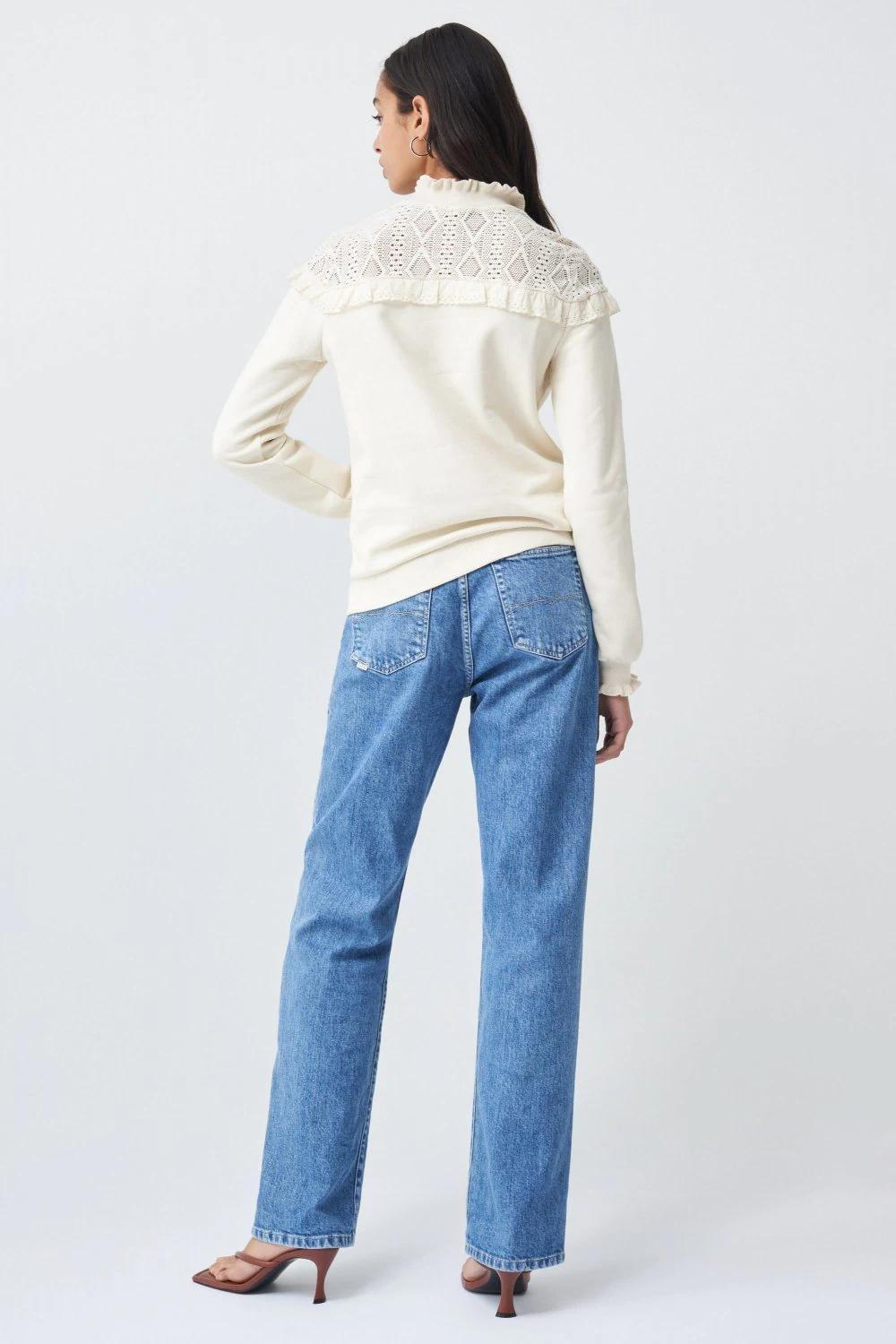 White Sweatshirt With Lace Detail, Women, , large image number 1