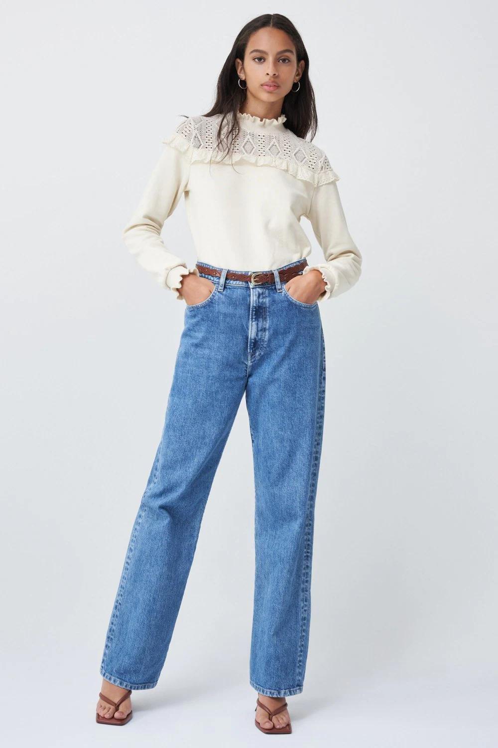 White Sweatshirt With Lace Detail, Women, , large image number 4