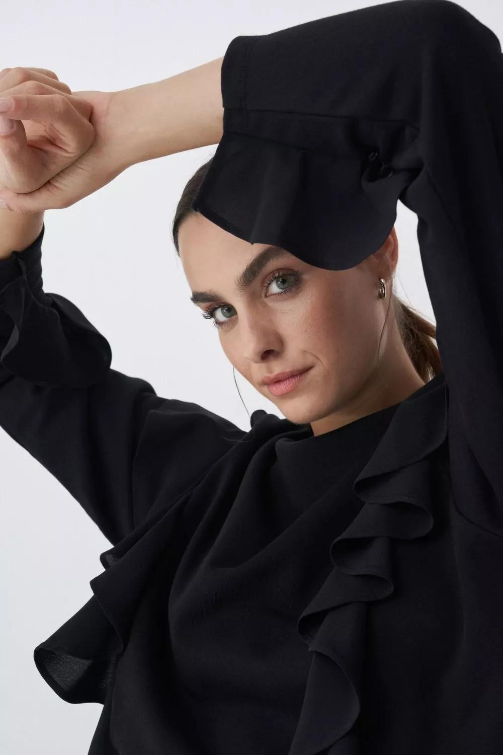 Black Ruffled Sweatshirt, , large image number 1