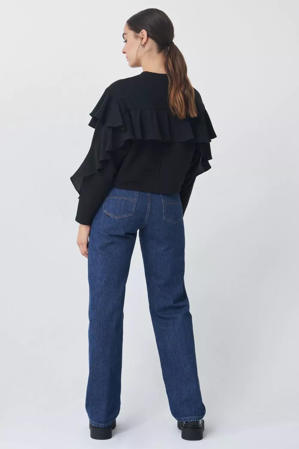 Black Ruffled Sweatshirt, , large image number 2