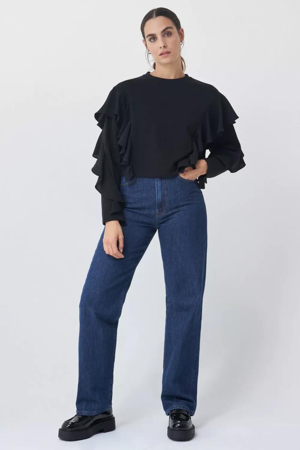 Black Ruffled Sweatshirt, , large image number 3