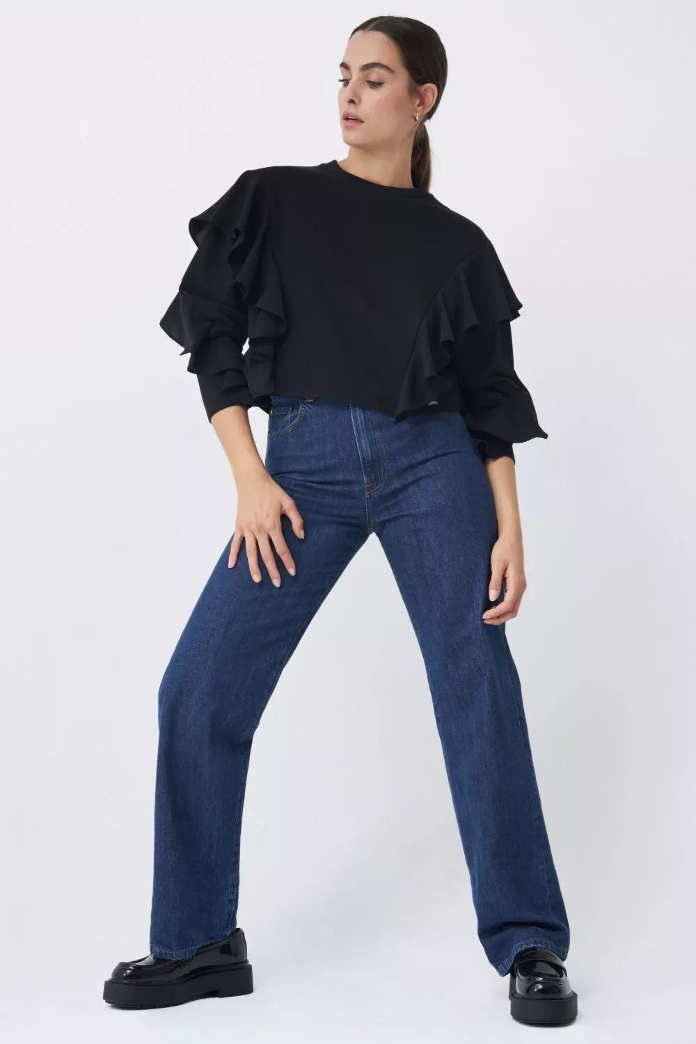 Black Ruffled Sweatshirt, , large image number 5