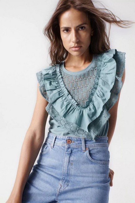 Salsa Jeans - Green Top with broderie anglaise