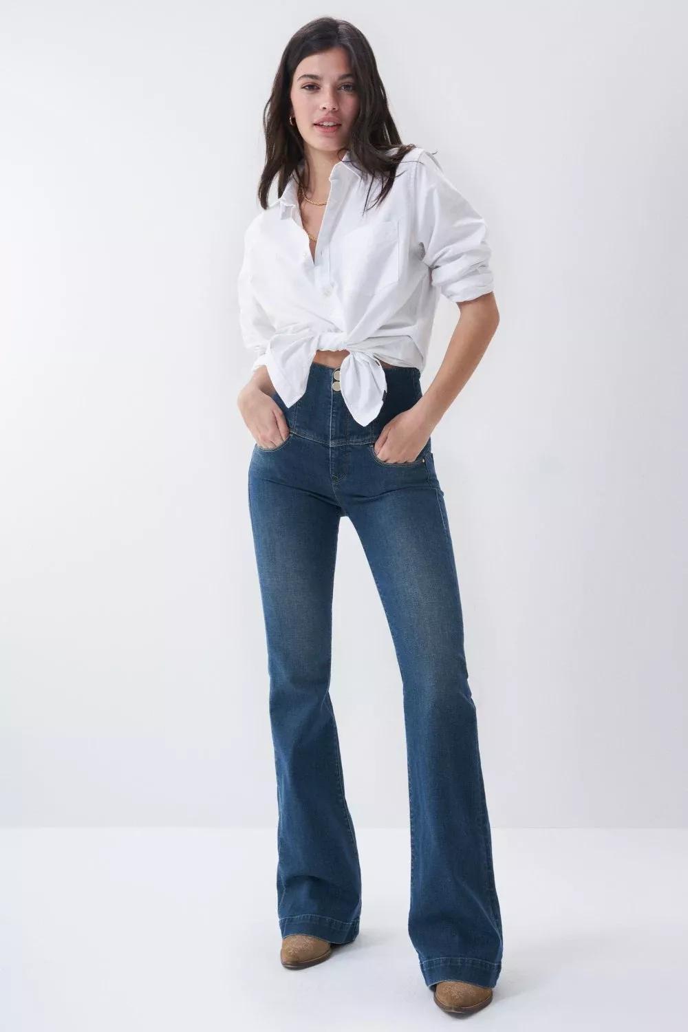 Blue Flared Diva Jeans, , large image number 0