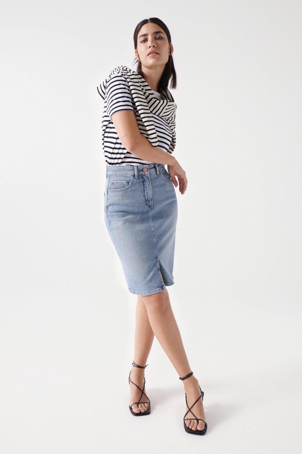 Blue Striped Pencil Skirt, , large image number 1