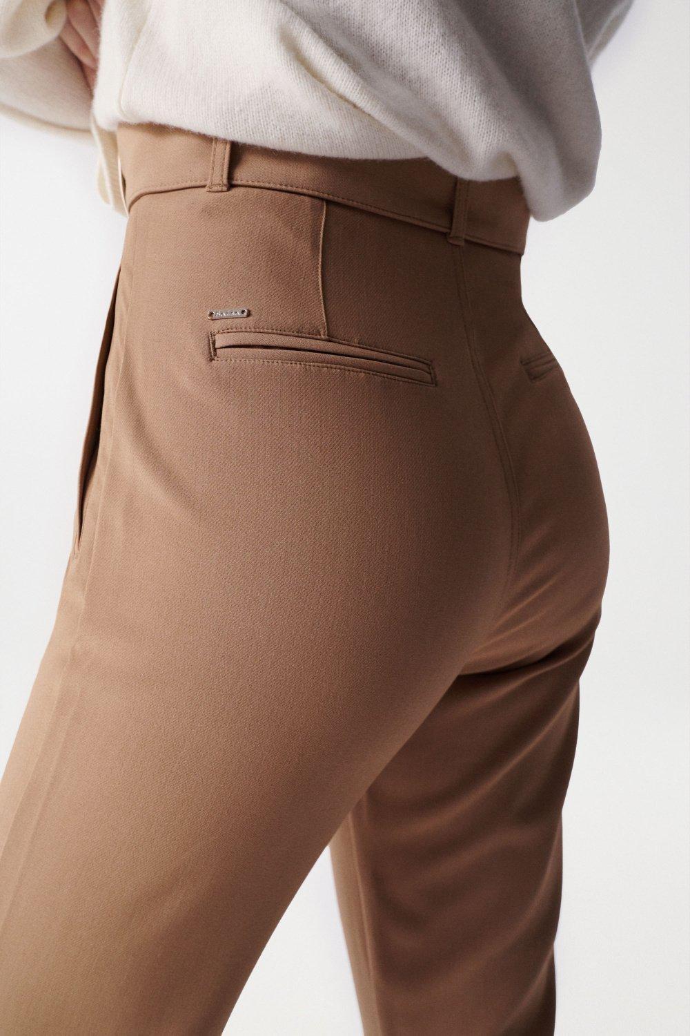 Cropped Slim Pants With High Waist, Brown, large image number 2