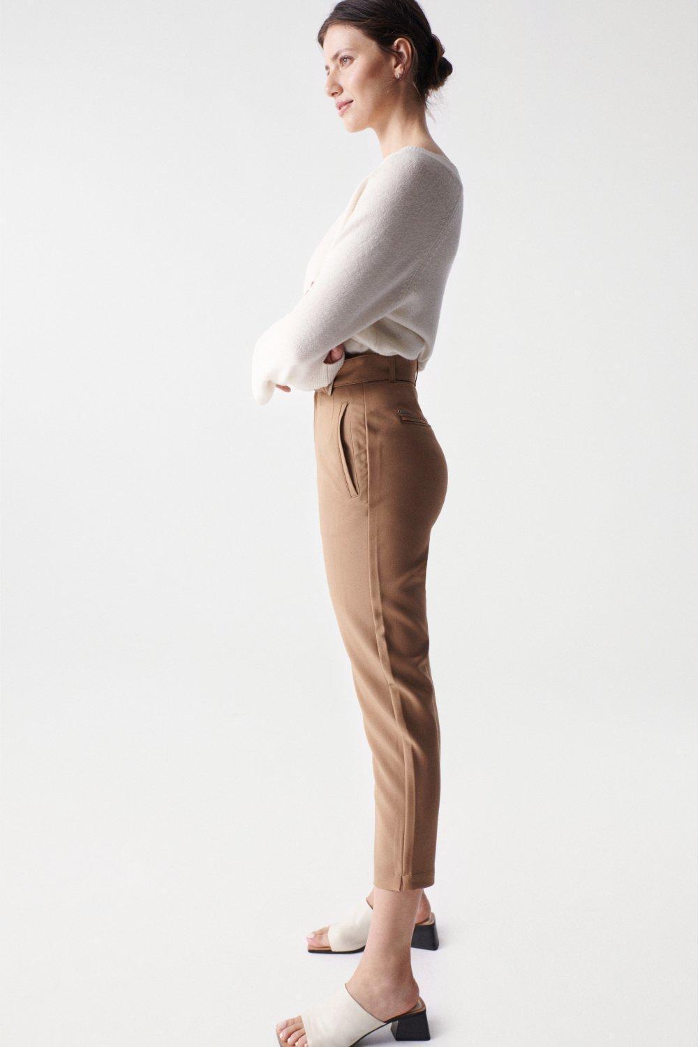 Cropped Slim Pants With High Waist, Brown, large image number 3