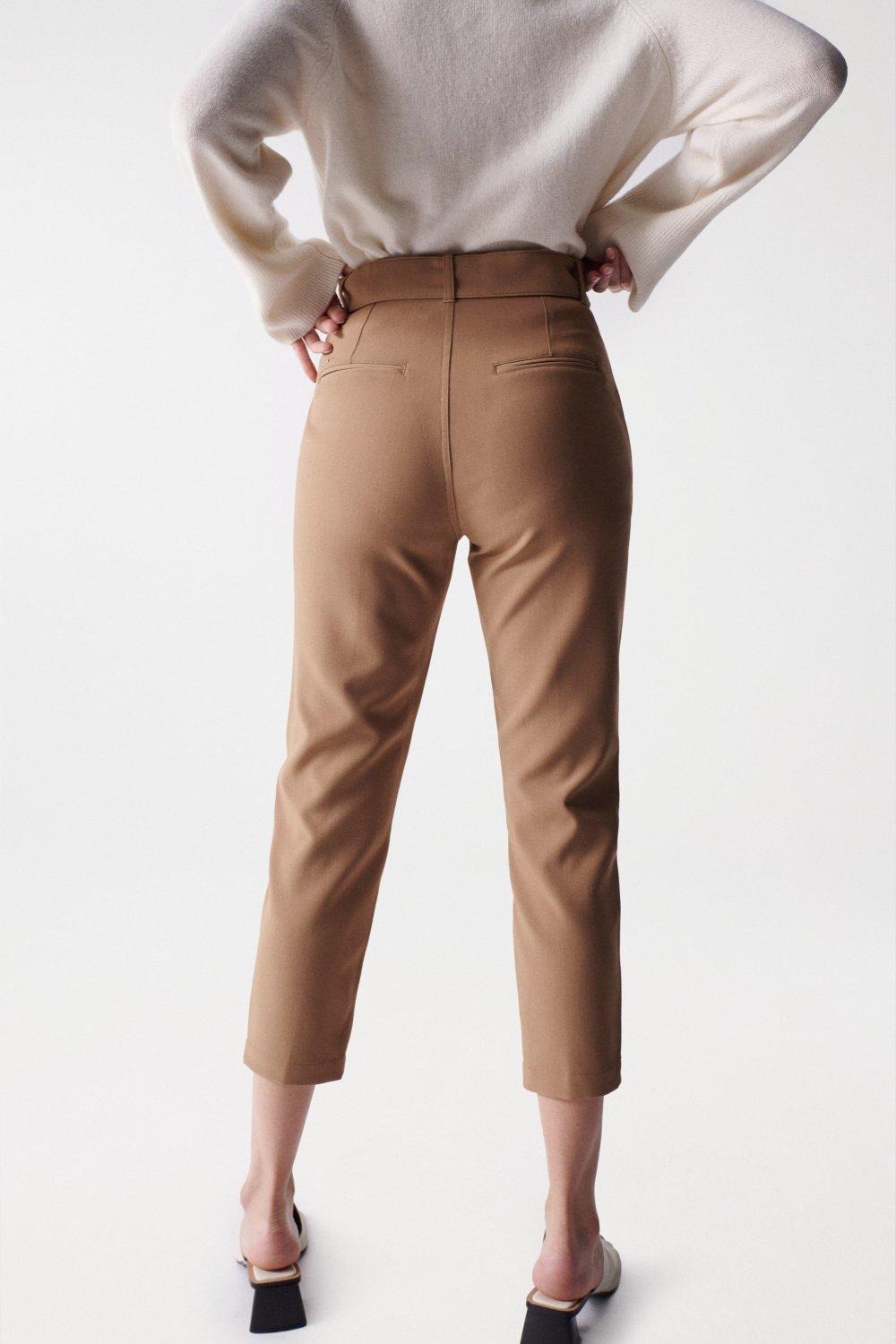 Cropped Slim Pants With High Waist, Brown, large image number 4