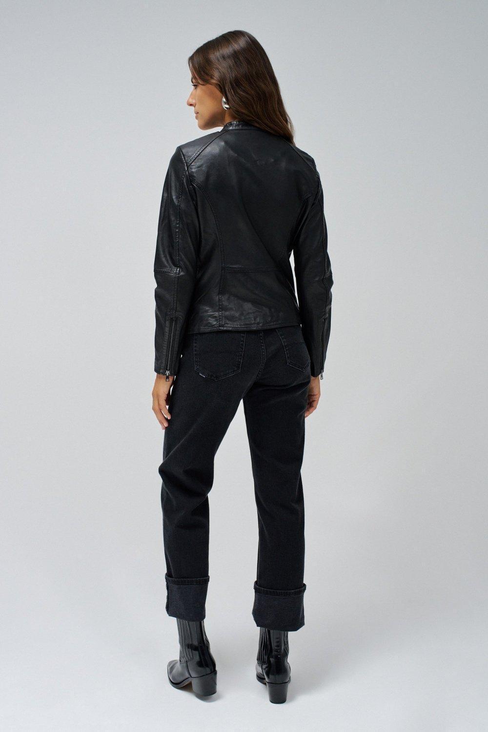 Black Plain Biker Jacket, , large image number 3
