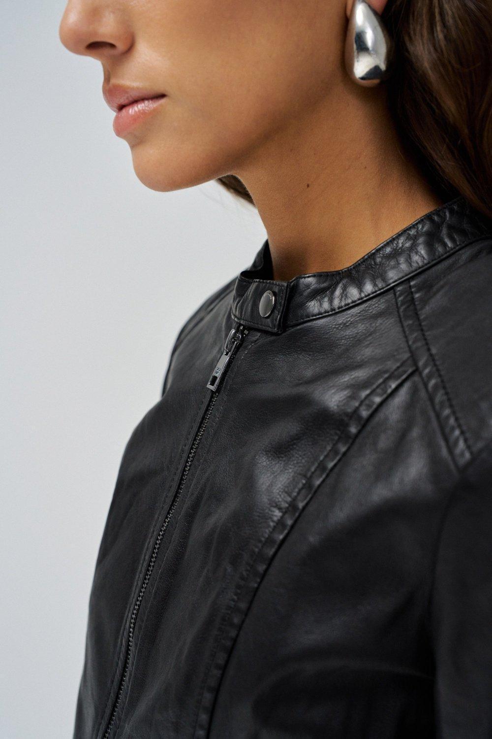 Black Plain Biker Jacket, , large image number 4