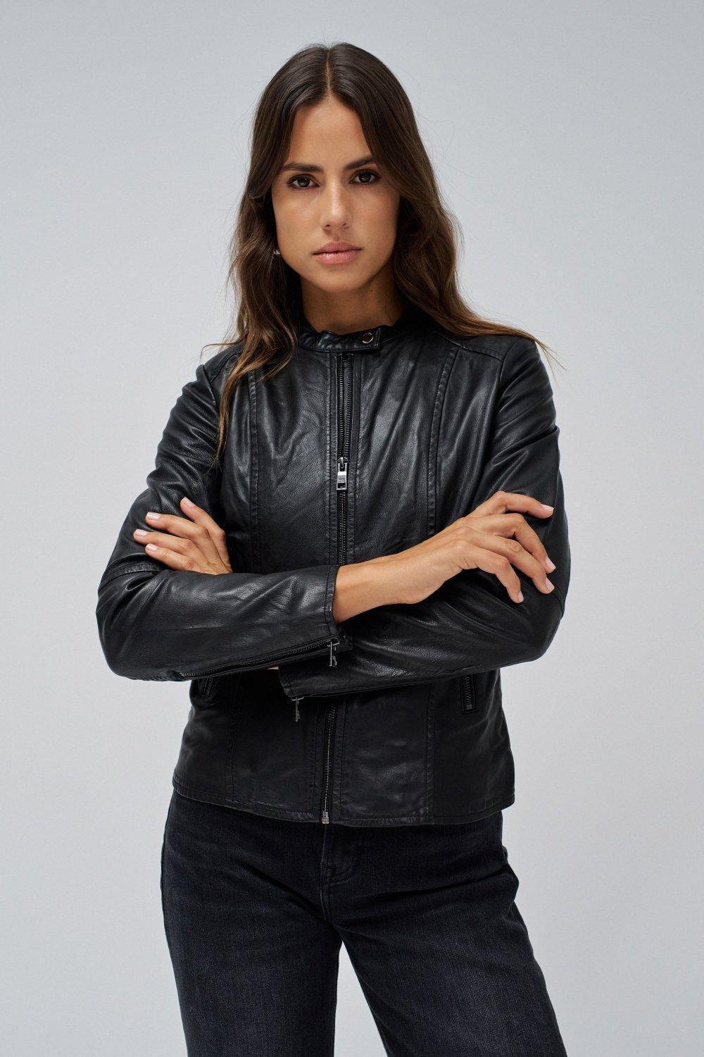 Plain Biker Jacket , Black, medium
