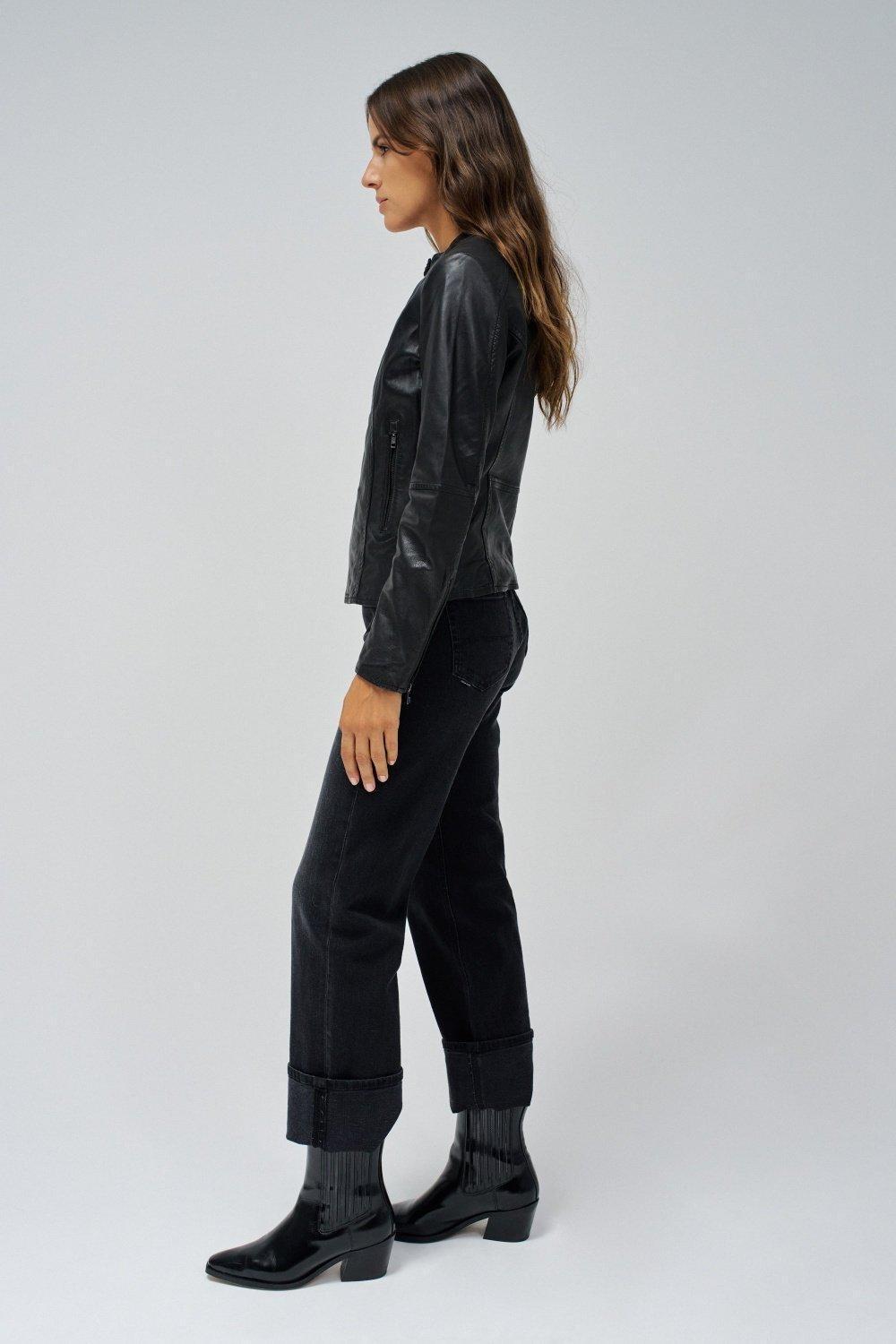 Plain Biker Jacket , Black, medium