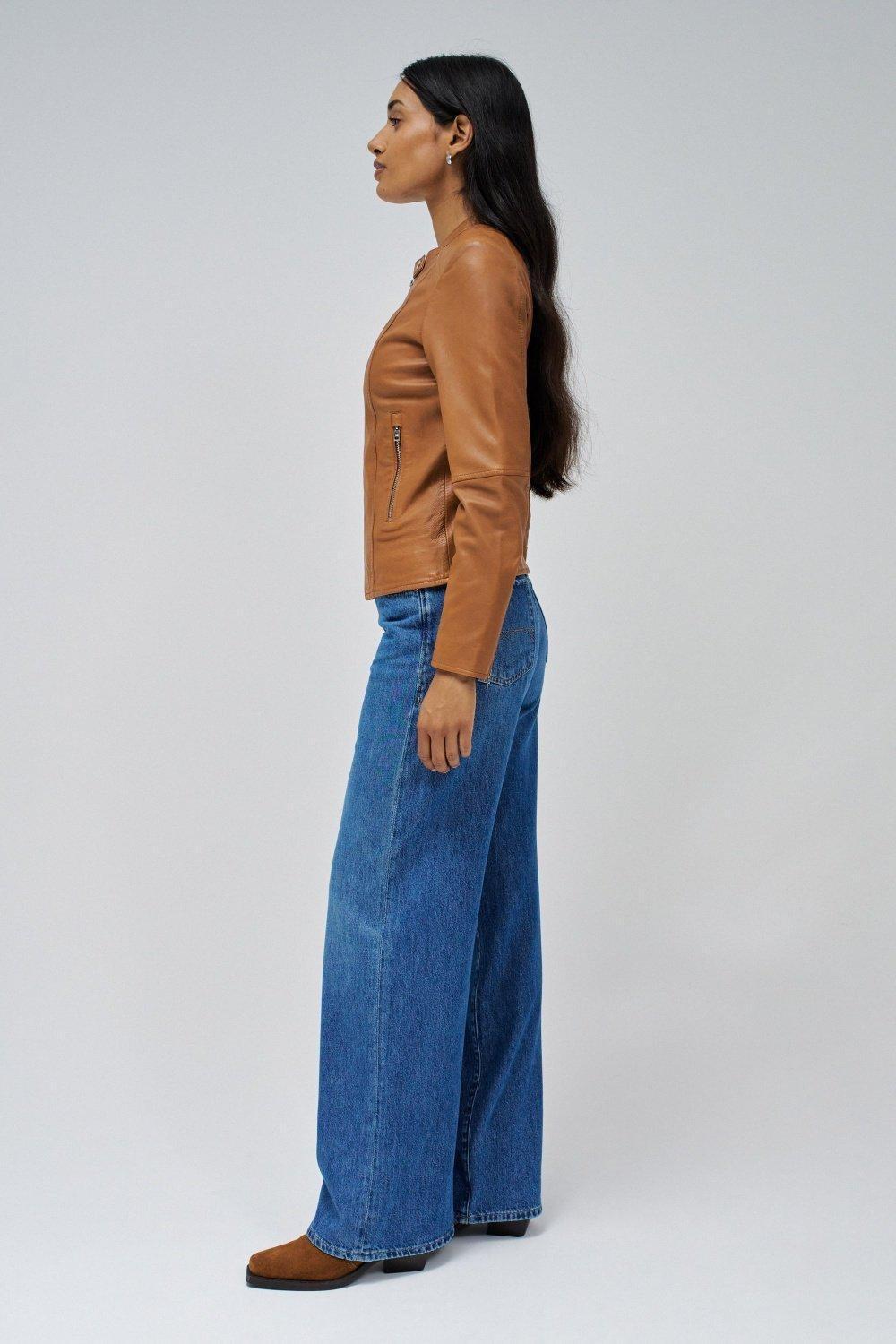 Plain Biker Jacket&nbsp;, Brown, medium