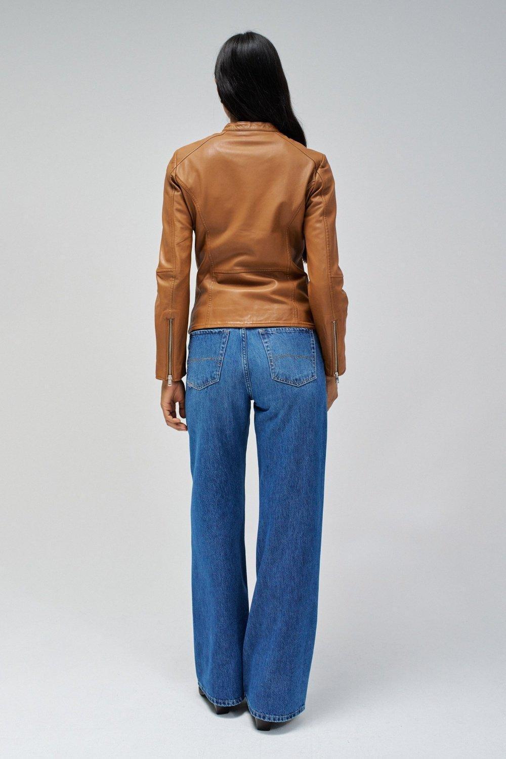 Plain Biker Jacket&nbsp;, Brown, large image number 3