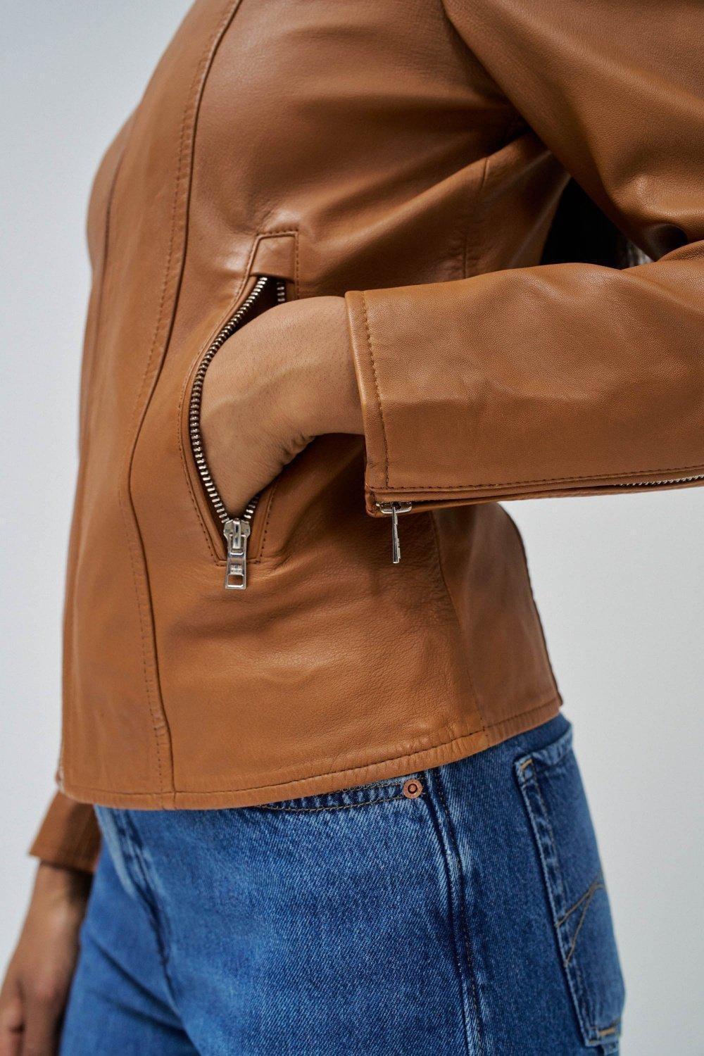 Plain Biker Jacket&nbsp;, Brown, large image number 4