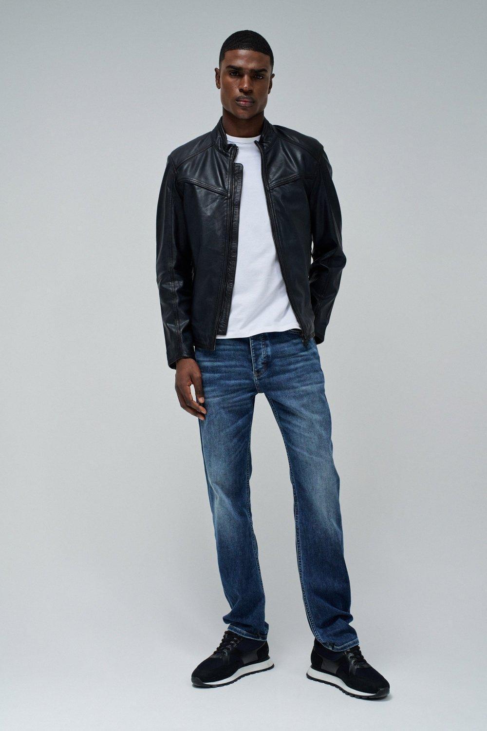 Leather Jacket , Blue, medium