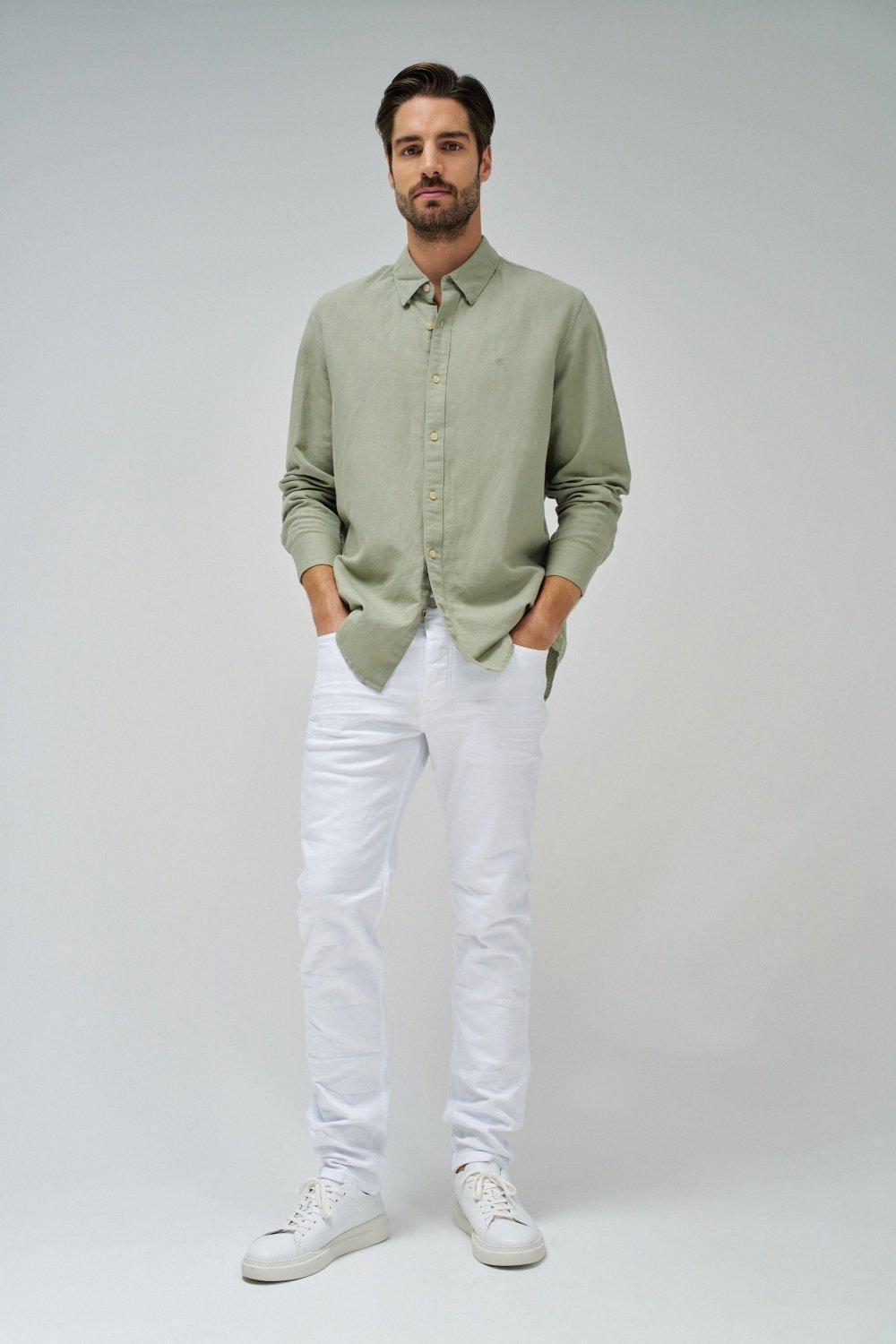 Slim Serge Trousers , White, medium