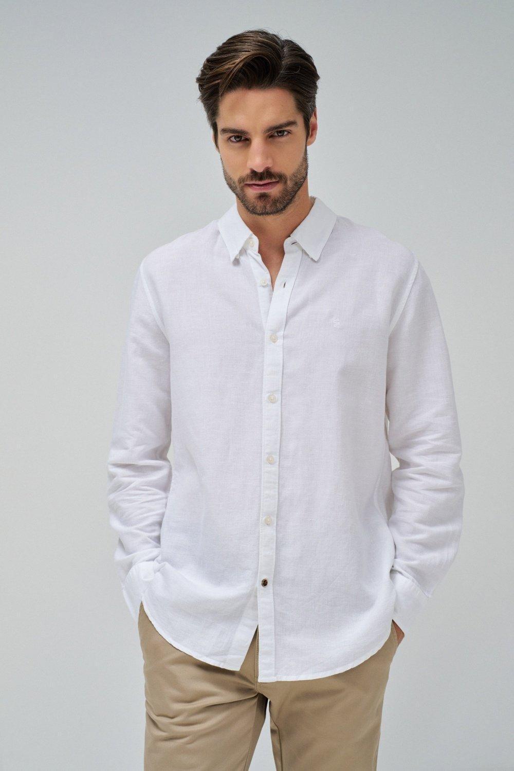 White Long Sleeve Cotton Shirt, , medium