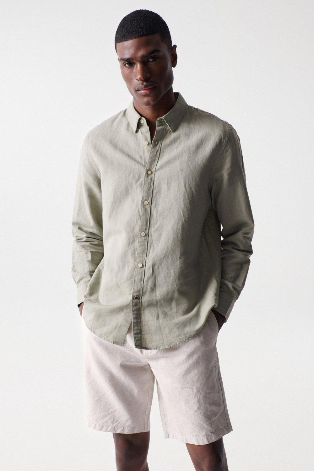 Green Long Sleeve Cotton Shirt, , large image number 0
