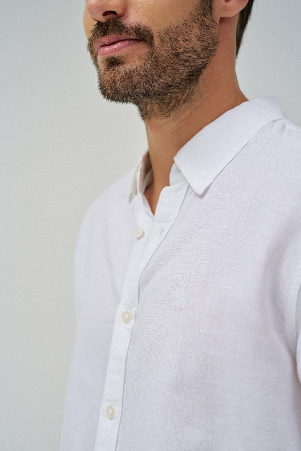 Long Sleeve Cotton Shirt , White, medium