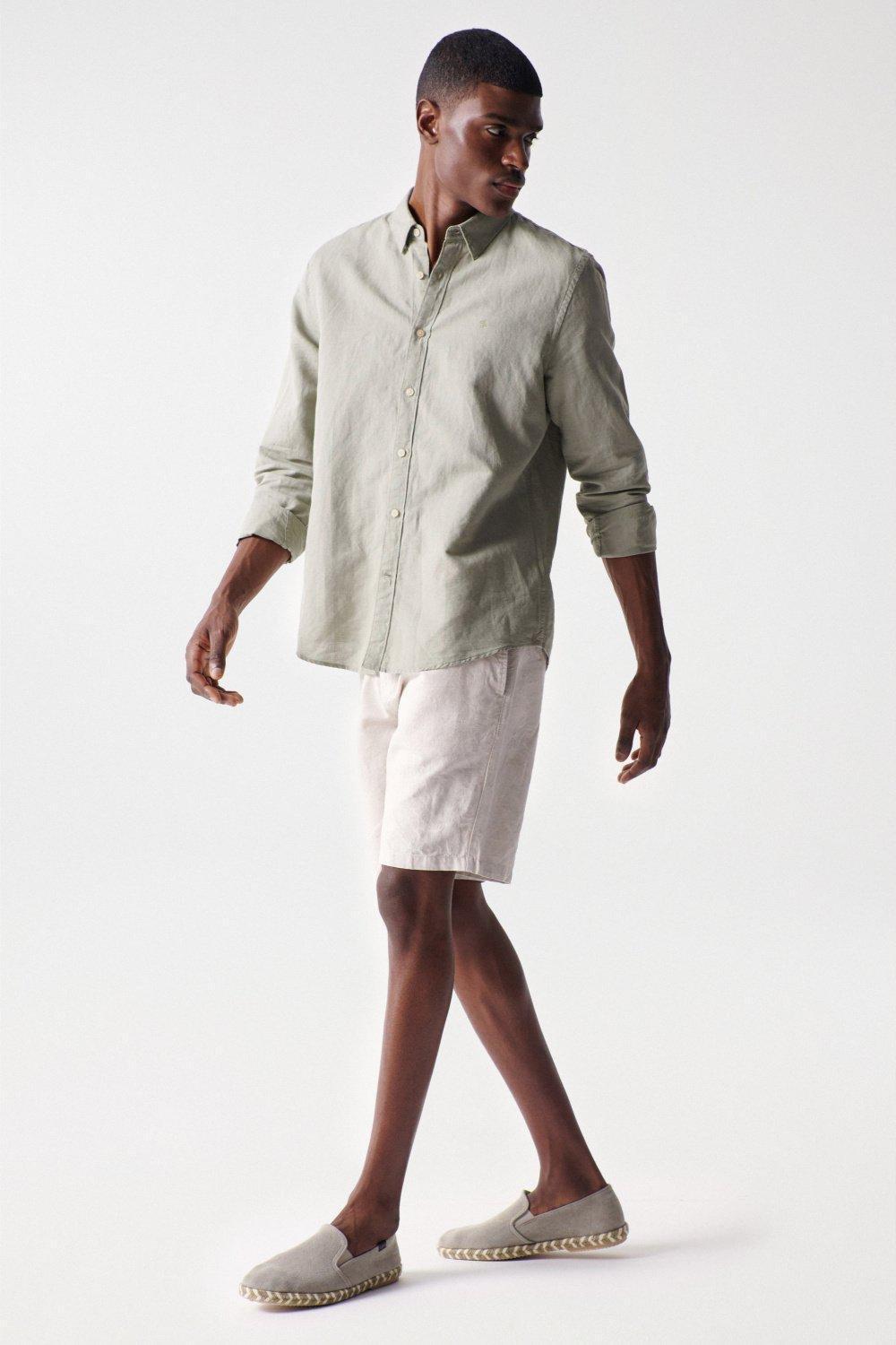 Long Sleeve Cotton Shirt , Green, medium