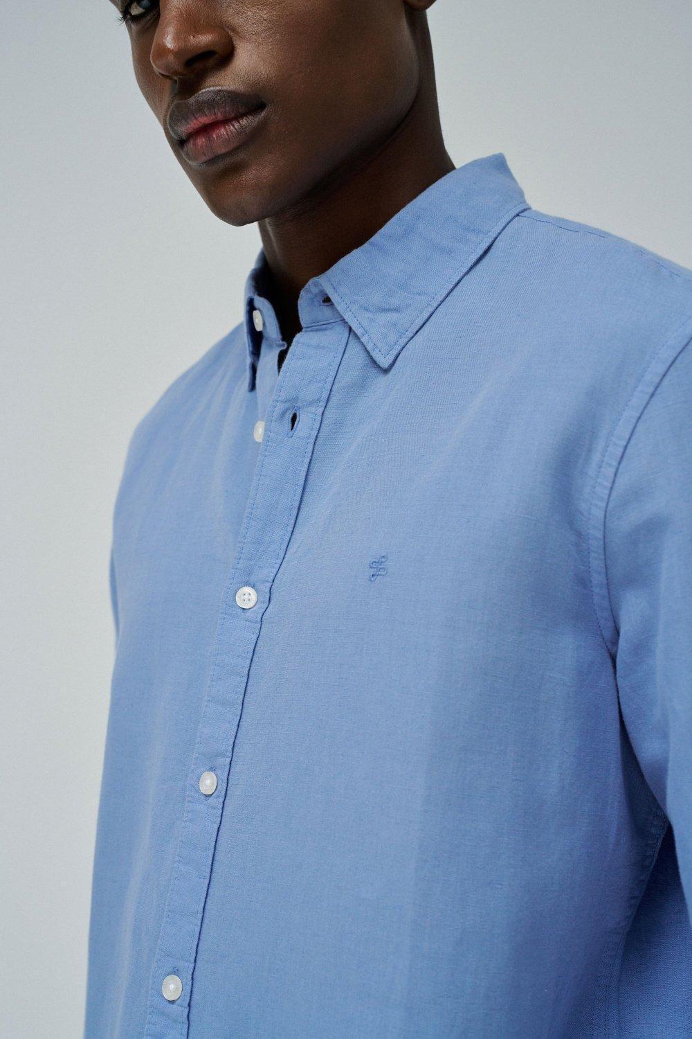 Long Sleeve Cotton Shirt , Blue, medium