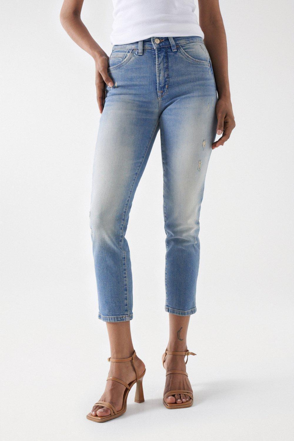 Blue Cropped Slim Secret Glamour Jeans, , large image number 0