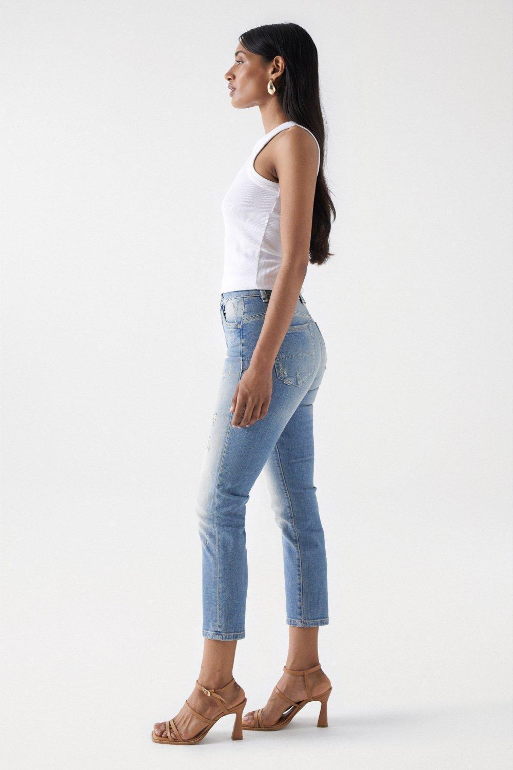 Blue Cropped Slim Secret Glamour Jeans, , large image number 2