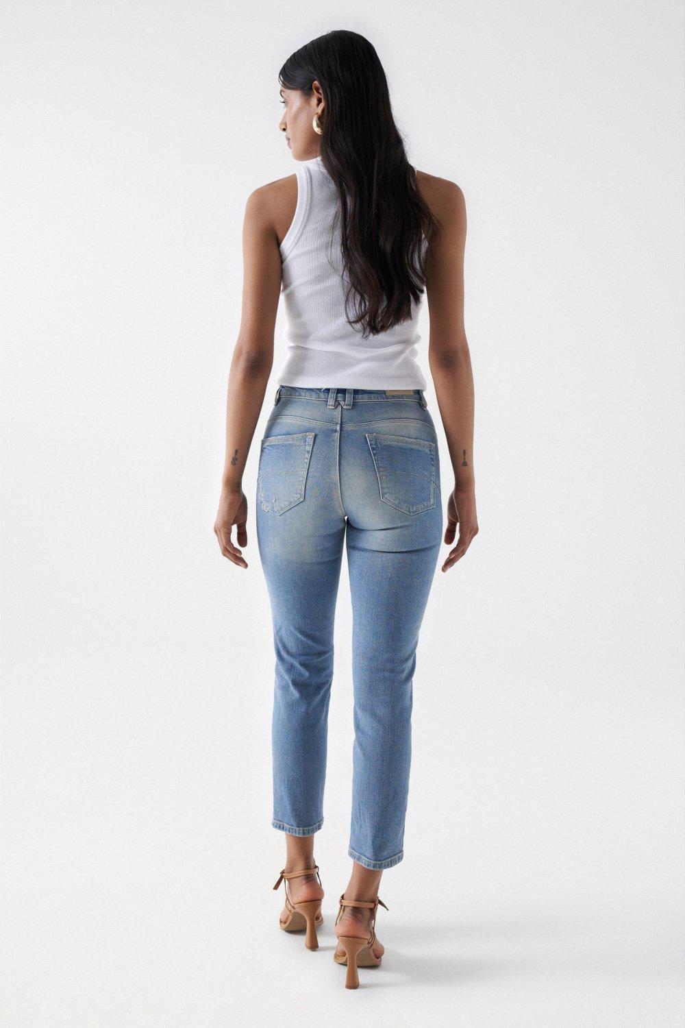 Blue Cropped Slim Secret Glamour Jeans, , large image number 3