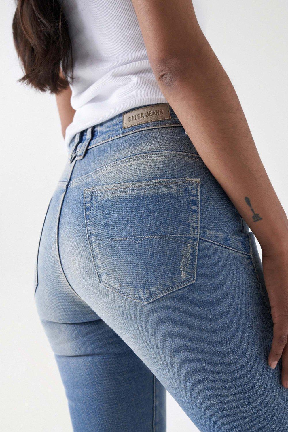 Blue Cropped Slim Secret Glamour Jeans, , large image number 4