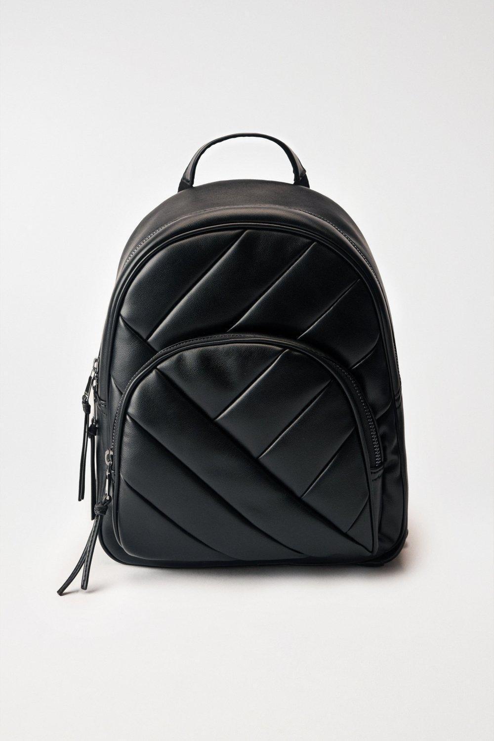 Black Leather Effect Rucksack, , large image number 0