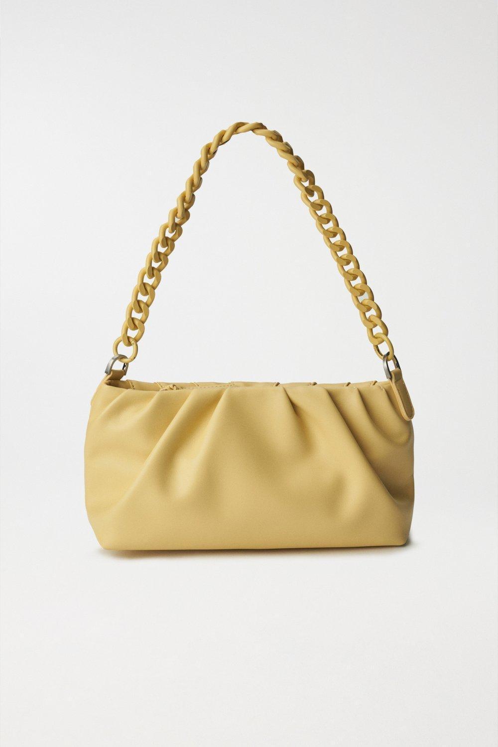 Yellow Bag With Metallised Shoulder Strap, Yellow, large image number 4