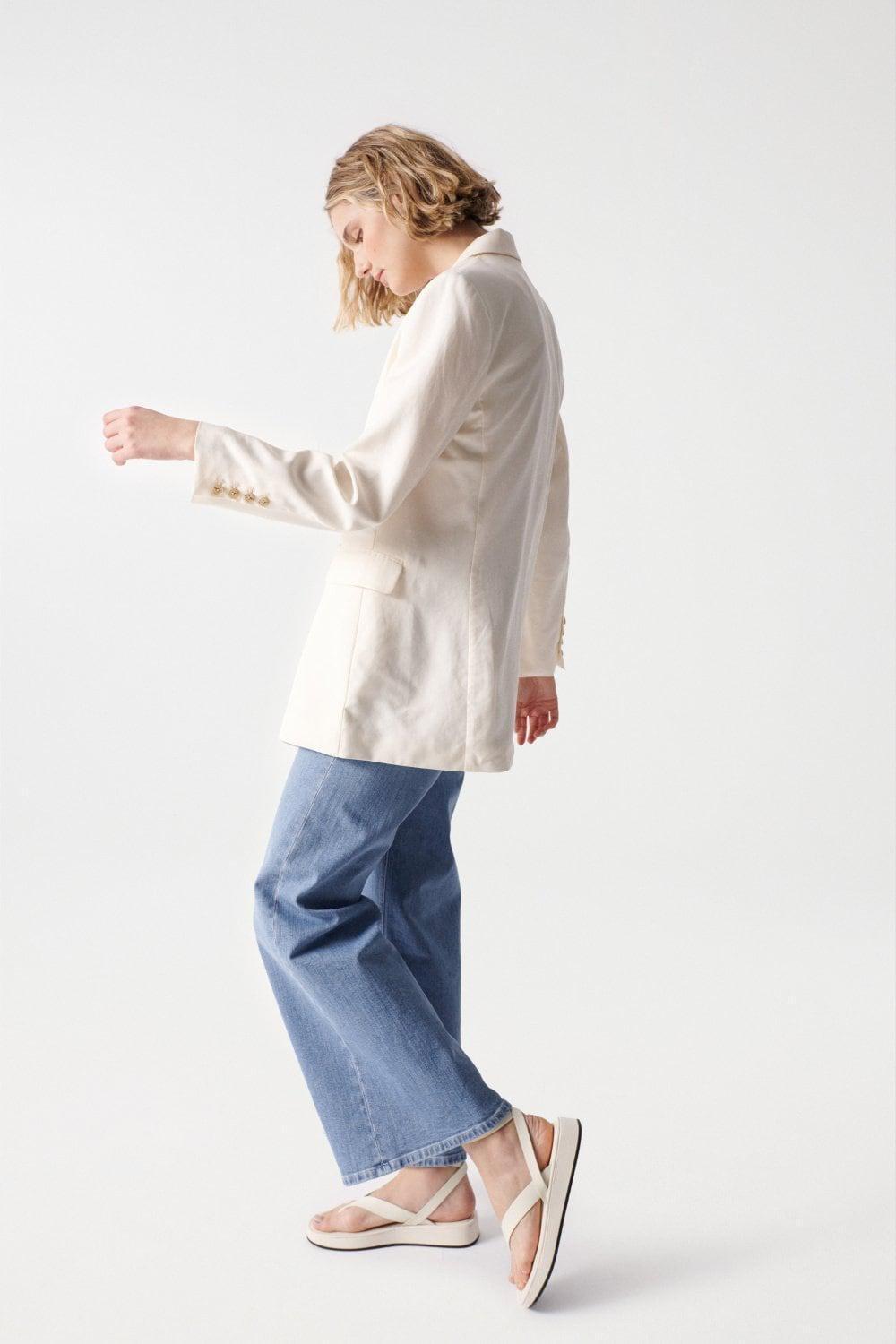Beige Plain Blazer, , large image number 3