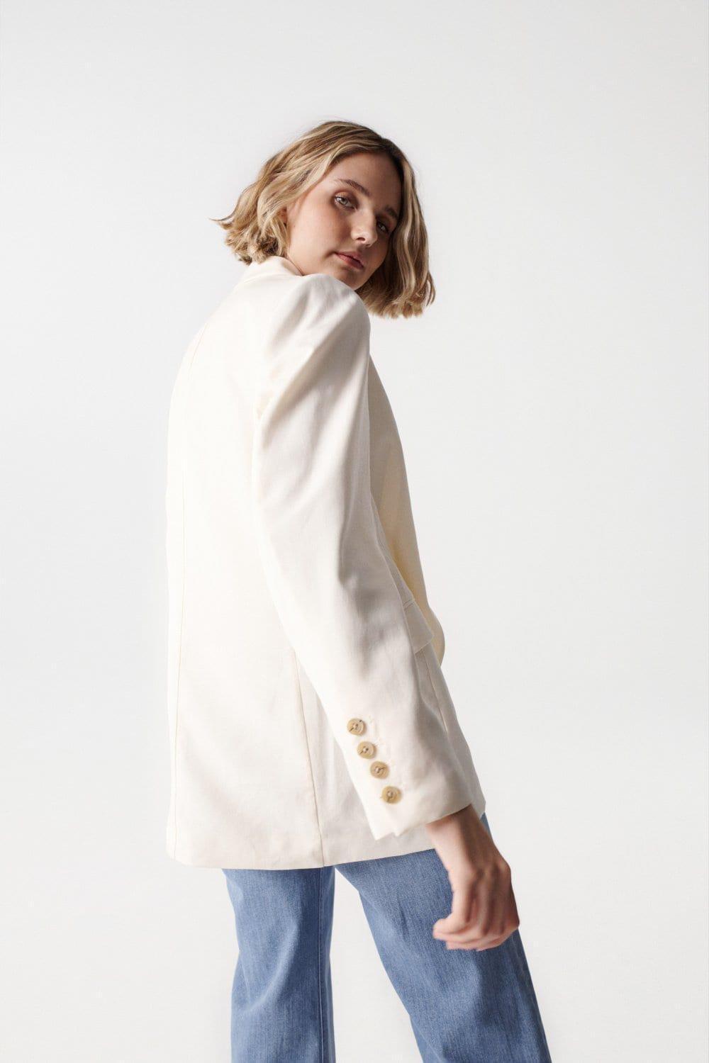 Beige Plain Blazer, , large image number 4