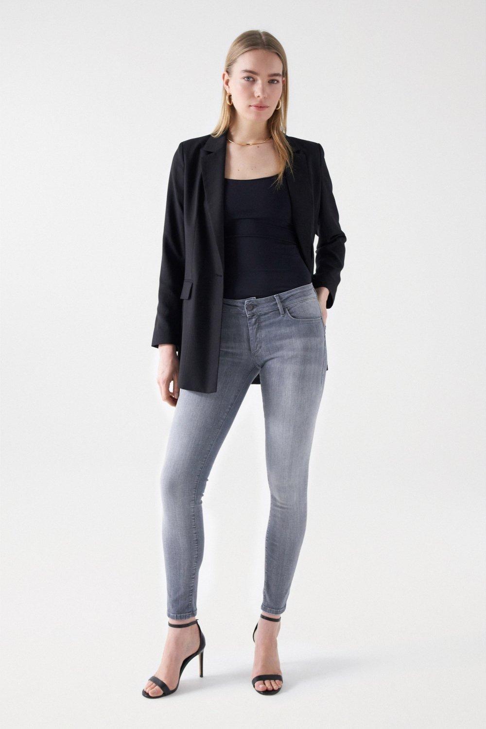 Denim Skinny Jeans, Grey, medium
