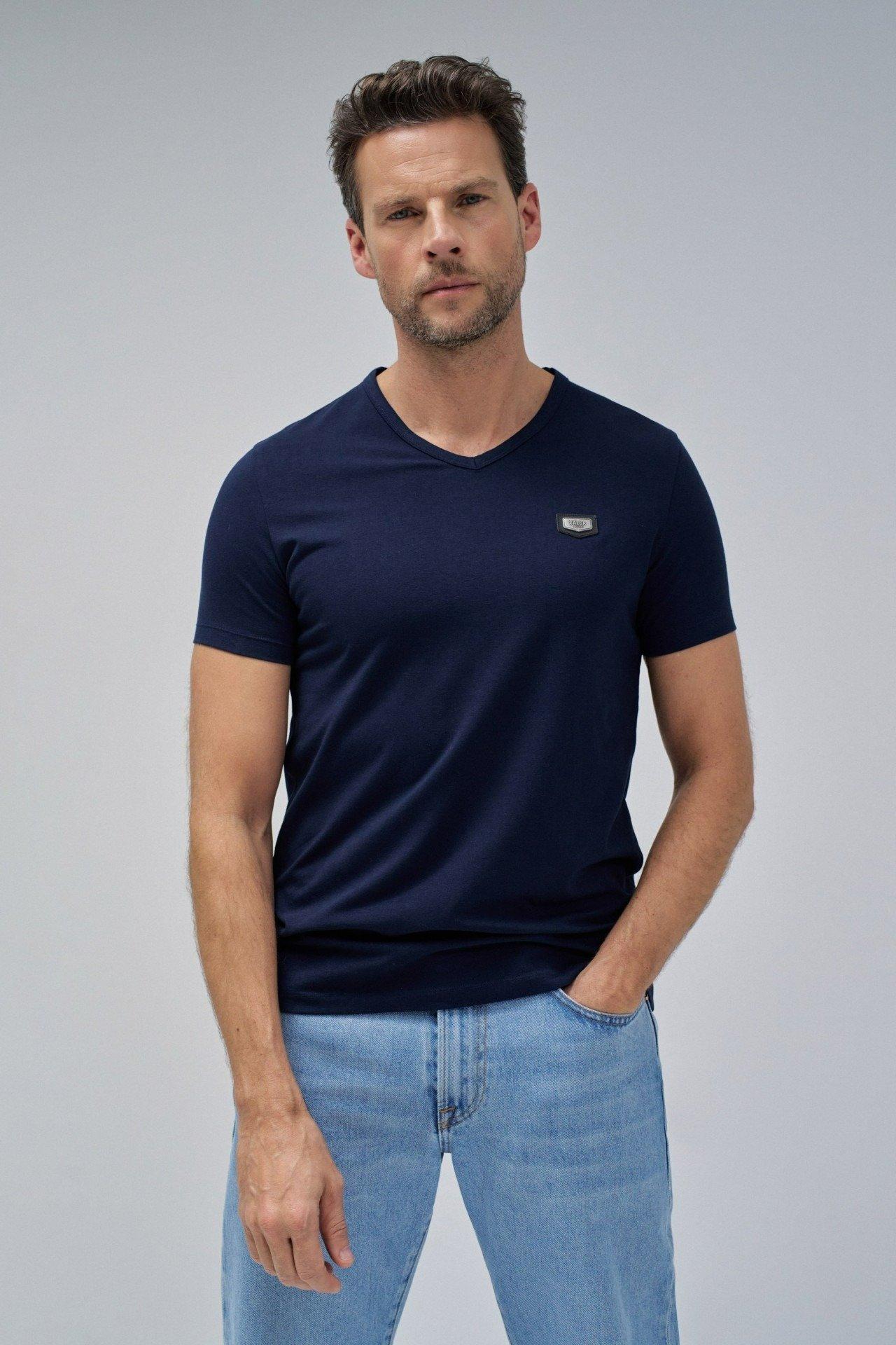 Cotton Solid Casual T-Shirt, Navy, medium