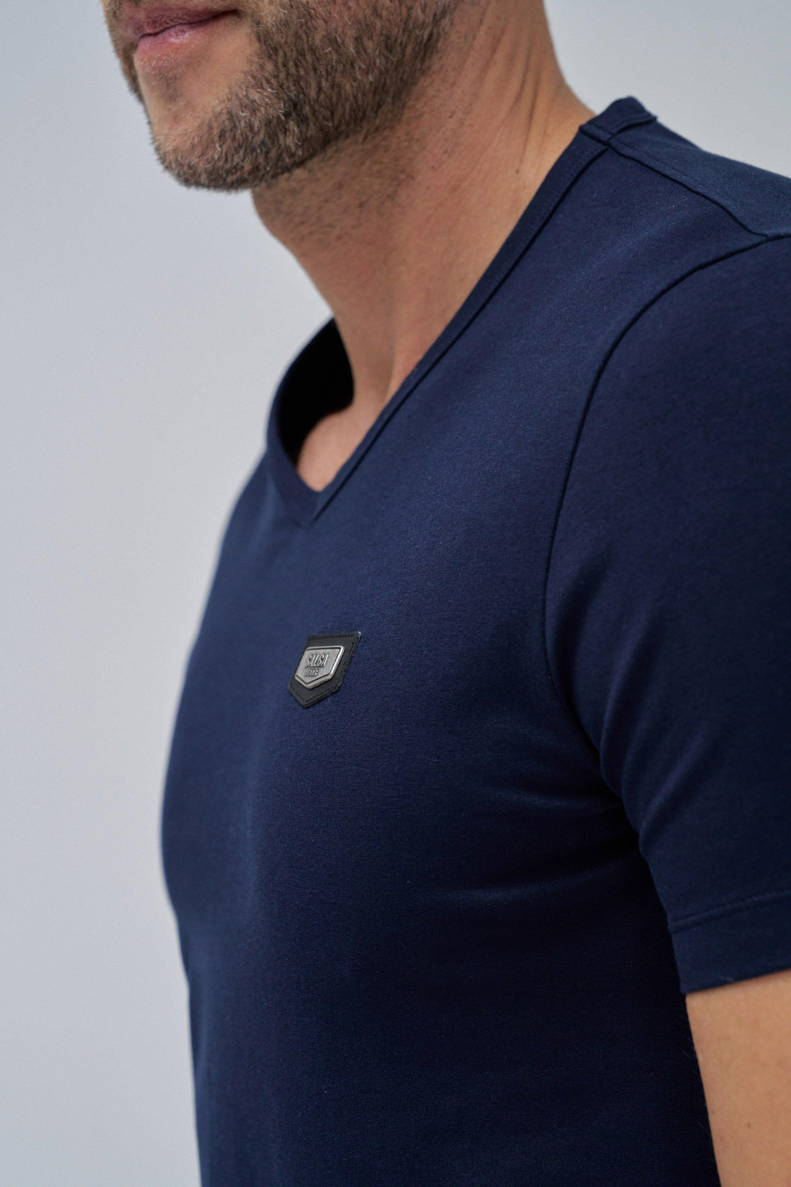 Cotton Solid Casual T-Shirt, Navy, large image number 3