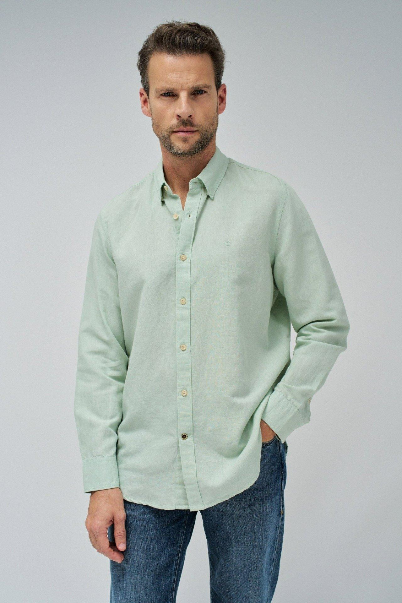 Linen Shirt, Green, medium