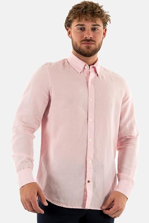 Shirt With A Mix Of Linen, Pink, medium