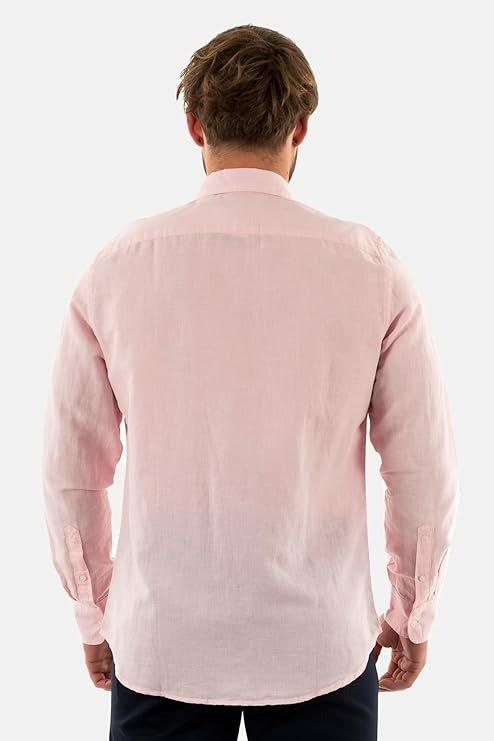 Shirt With A Mix Of Linen, Pink, medium